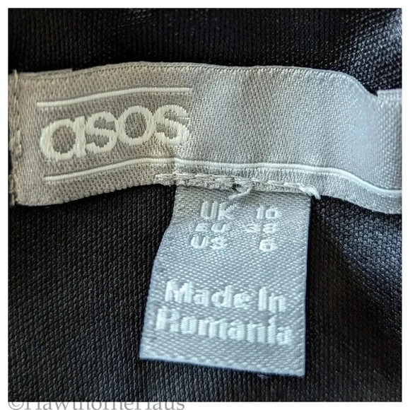 ASOS Black Babydoll Mini Dress Sze 6 Empire Waist Stretch Cocktail Fringe Sleeve - Picture 7 of 9